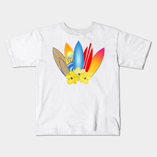 Surfboards And Hibiscus Flowers Kids T-Shirt